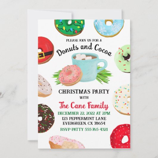 Uitnodiging voor Donuts en Cacao Holiday Party (Voorkant)