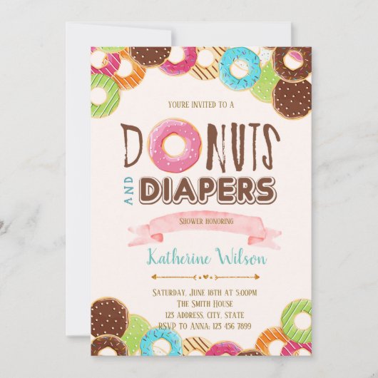 Uitnodiging voor donuts- en luierfeestje (Voorkant)