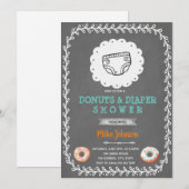Uitnodiging voor donuts en luiers baby shower (Voorkant / Achterkant)