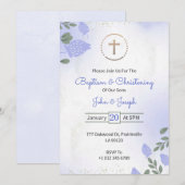 Uitnodiging voor doop & doopsel in bloemontwerp (Voorkant / Achterkant)