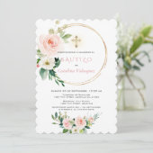 Uitnodiging Voor Doop Met Bloemen Spaanse Uitnodig (Staand voorkant)