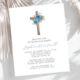 Uitnodiging voor doopfeest met bloemen in blauw en