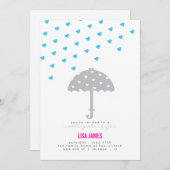 Uitnodiging voor douche met paraplu en harten (Voorkant / Achterkant)