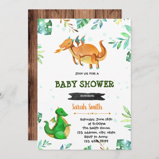 Uitnodiging voor dragon baby shower (Voorkant / Achterkant)
