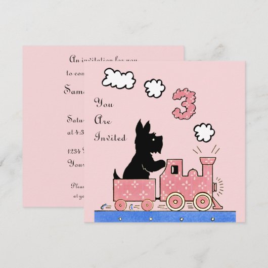 uitnodiging voor drie jaar oud meisje (Voorkant / Achterkant)