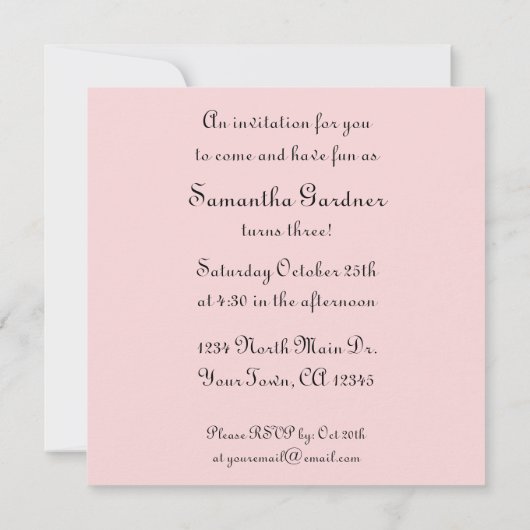  uitnodiging voor drie jaar oud meisje (Achterkant)