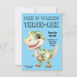 Uitnodiging voor Drie-Rex Dinosaur 3e verjaardagsf