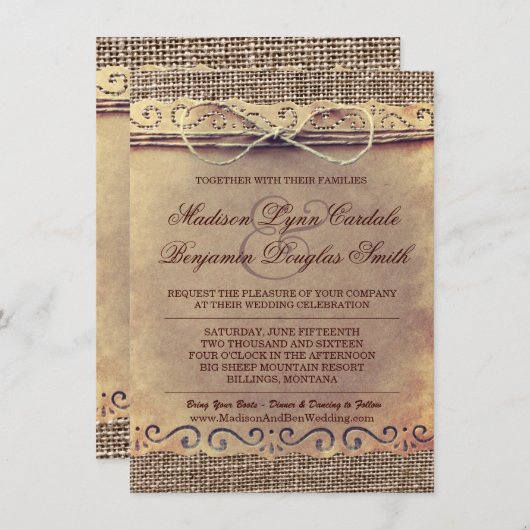 Uitnodiging voor  driepuntswonding in het Rustisch (Voorkant / Achterkant)