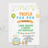 Uitnodiging voor drievoudig verjaardagsfeest (Voorkant / Achterkant)