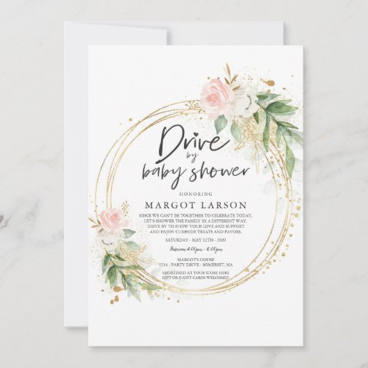 Uitnodiging voor Drive By Baby Shower in greenery  (Voorkant)