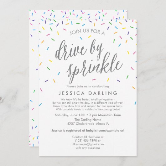 Uitnodiging voor Drive by Sprinkle babyfeestje (Voorkant / Achterkant)