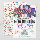 Uitnodiging voor dubbel feest bij roller skating d (Voorkant / Achterkant)