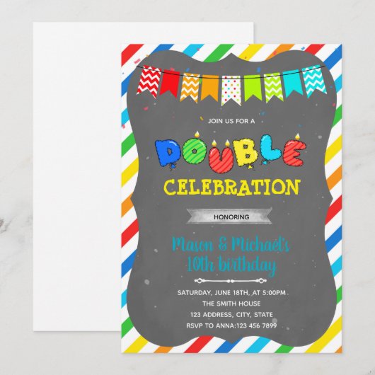 Uitnodiging voor dubbel verjaardagsfeest (Voorkant / Achterkant)