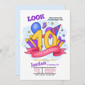 Uitnodiging voor dubbele cijfers verjaardag (Voorkant / Achterkant)