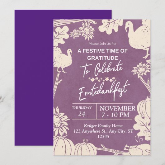uitnodiging voor duitse Thanksgiving (Voorkant / Achterkant)
