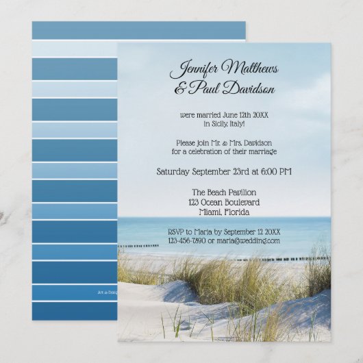 Uitnodiging voor Dunes en Beach Post Wedding Party (Voorkant / Achterkant)