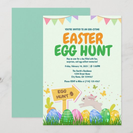 Uitnodiging voor Easter Egg Hunt Sjabloon (Voorkant / Achterkant)