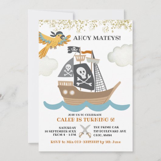 Uitnodiging voor Editable Pirate Boy Birthday (Voorkant)