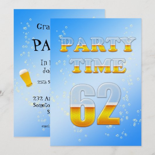 uitnodiging voor een 62e verjaardag met bier (Voorkant / Achterkant)