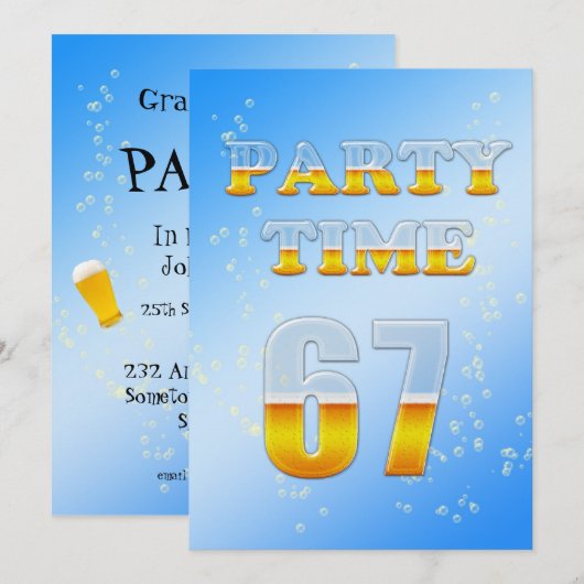 uitnodiging voor een 67e verjaardag met bier (Voorkant / Achterkant)
