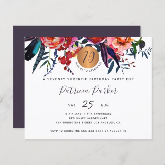 Uitnodiging voor een 70e verjaardagsfeest met budg (Voorkant / Achterkant)