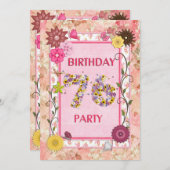 uitnodiging voor een 76e verjaardag met floral lij (Voorkant / Achterkant)