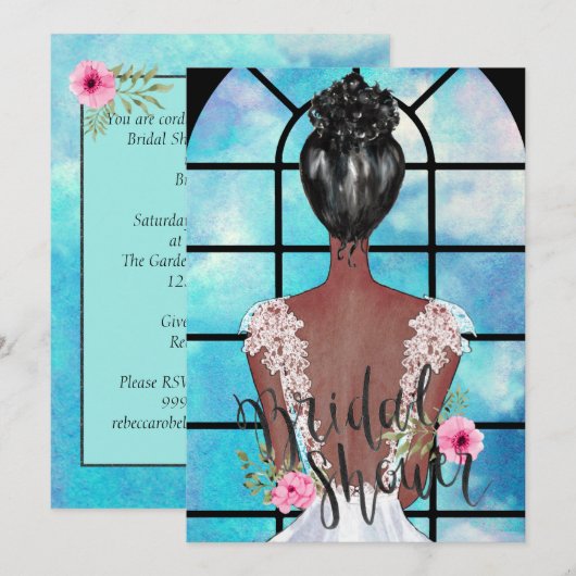 Uitnodiging voor een Afrikaanse Amerikaanse bridal (Voorkant / Achterkant)