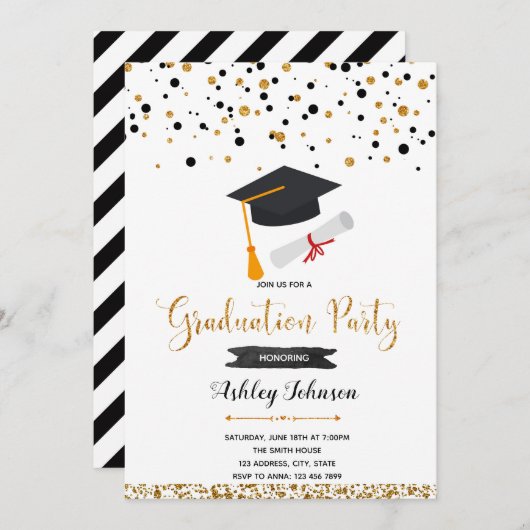 uitnodiging voor een afstuderen in Confetti (Voorkant / Achterkant)