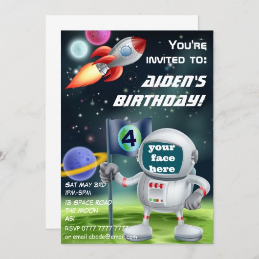 Uitnodiging voor een astronaut- en ruimteraketverj (Voorkant / Achterkant)