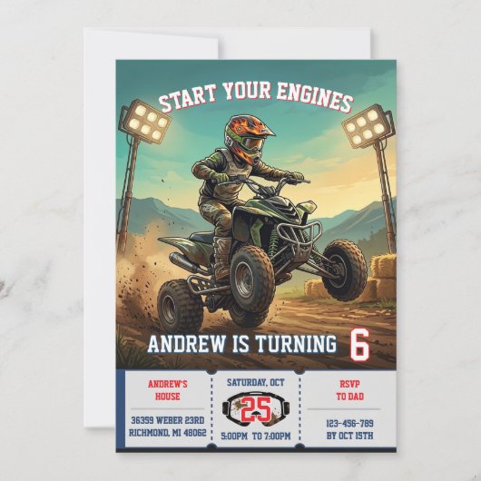 Uitnodiging voor een ATV-verjaardagsfeestje (Voorkant)