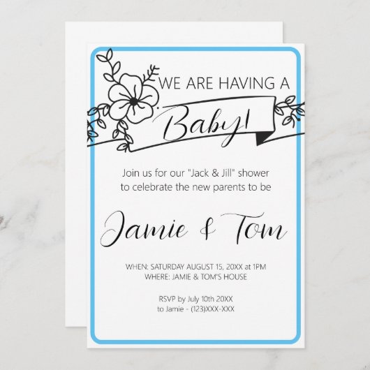 Uitnodiging voor een baby shower  (Voorkant / Achterkant)