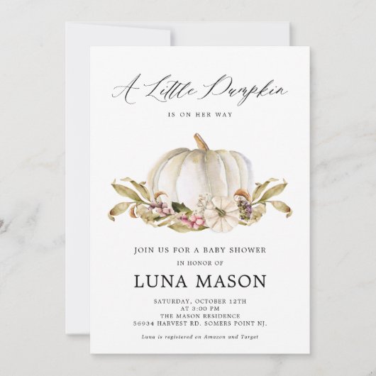 Uitnodiging voor een Baby Shower: Een Klein Pompoe (Voorkant)