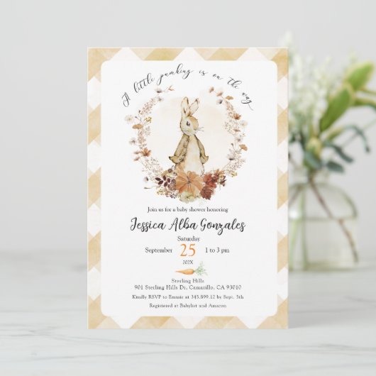 Uitnodiging voor een baby shower: Een klein pompoe (Staand voorkant)