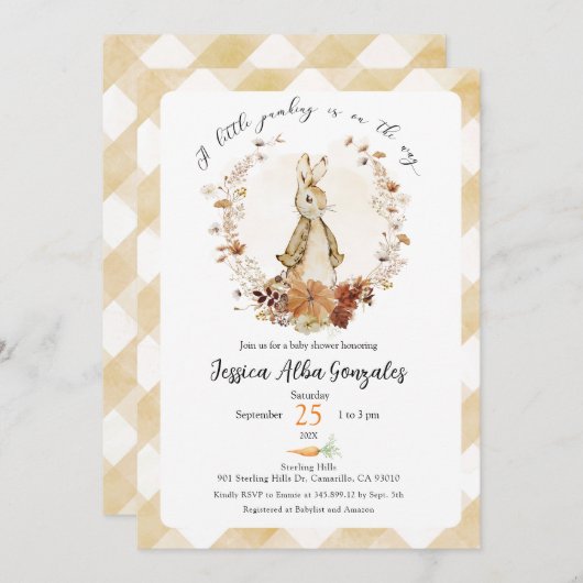 Uitnodiging voor een baby shower: Een klein pompoe (Voorkant / Achterkant)