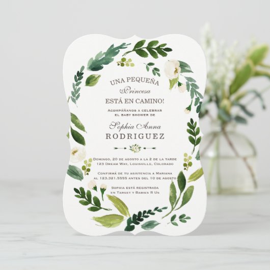 Uitnodiging voor een Baby Shower met charmante wit (Staand voorkant)