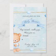 Uitnodiging voor een baby shower met teddybeer the