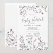 Uitnodiging voor een baby shower met wilde bloemen (Voorkant / Achterkant)
