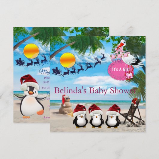 Uitnodiging voor een Baby shower met zomerkerst (Voorkant / Achterkant)