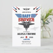 Uitnodiging voor een Baby shower van een straaljag (Staand voorkant)