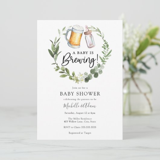 Uitnodiging voor een babyborrel: Er is een baby op (Staand voorkant)