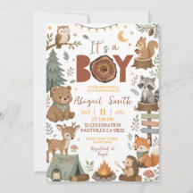Uitnodiging voor een babyborrel met houten dieren 