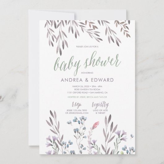 Uitnodiging voor een babyborrel met wilde bloemen (Voorkant)