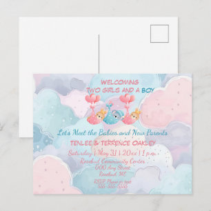 Uitnodiging voor een babyborrel voor drieling Twee