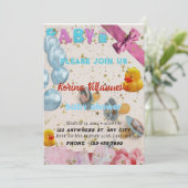 Uitnodiging voor een babyfeest in felle kleuren (Staand voorkant)