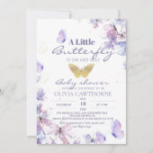 Uitnodiging voor een babyfeest met een vlindertje (Voorkant)