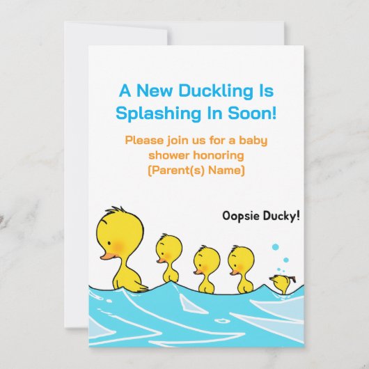 Uitnodiging voor een babyfeest – Oopsie Ducky (Voorkant)