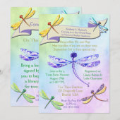 Uitnodiging voor een babyfeestje met libel in zach (Voorkant / Achterkant)