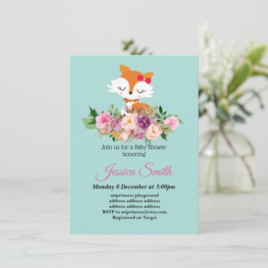 uitnodiging voor een babyshower met een lief klein (Staand voorkant)