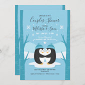 Uitnodiging voor een babyshower met pinguïn koppel (Voorkant / Achterkant)