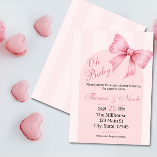Uitnodiging voor een babyshower met strikje en coq
